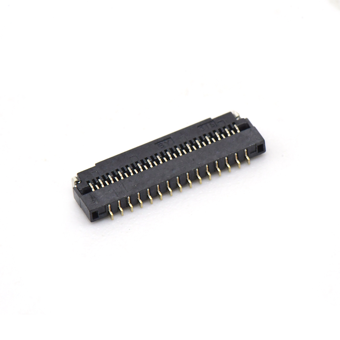 F0303 FPC FFC连接器Pitch 0.30mm 90°H1.00mm 卧式下接前掀盖 SMT型FPC 31Pin黑色 镀半金1u"，其它区域镀镍